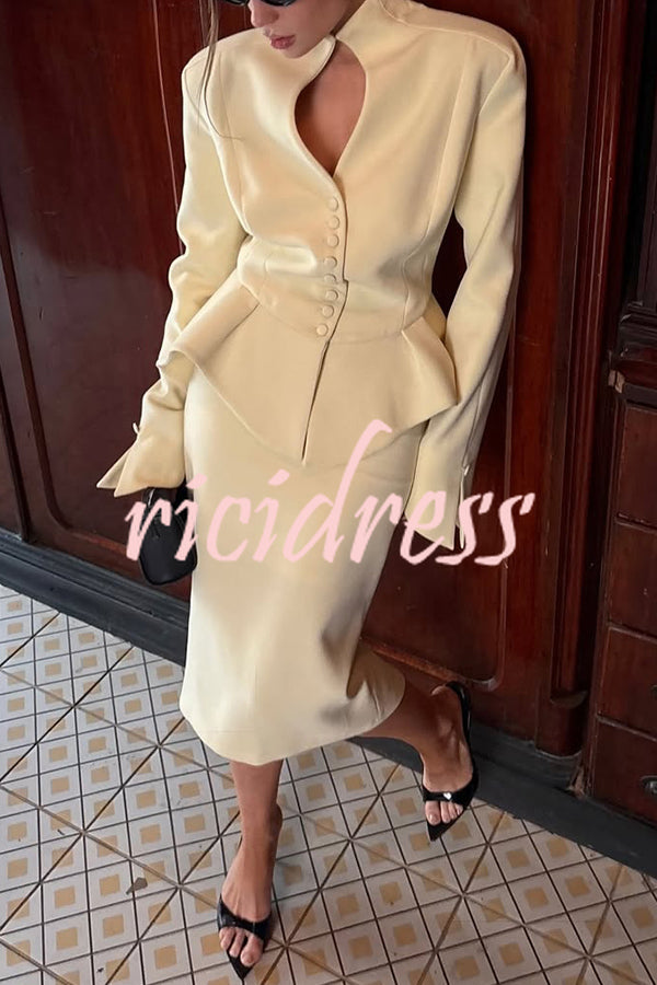 Solid Color Long-sleeved Single-breasted Irregular Elegant Top