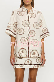 Resort Style Print Lapel Short Sleeve Shirt and Casual Mini Skirt Set