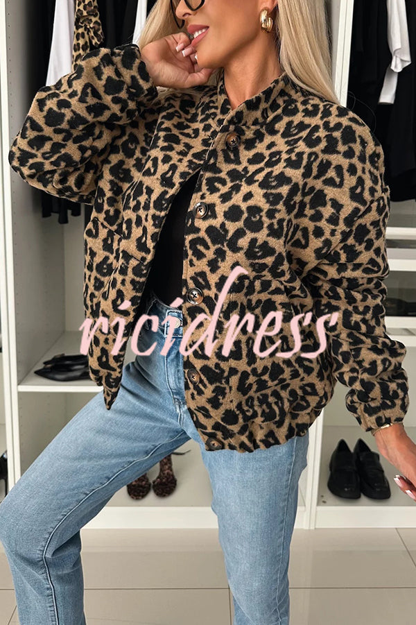 Leopard Print Loose Long-sleeved Pocket Casual Jacket