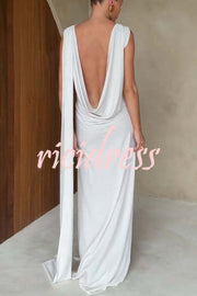 Utterly Perfect Back Drape Cowl Lightweight Slit Stretch Maxi Dress