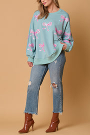 Christmas Bow Sequin Casual Loose Long-sleeved Sweatshirt