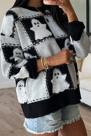 Halloween Plaid Ghost Loose Long Sleeve Knitted Sweater