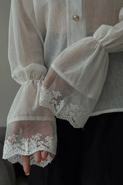French Chiffon Ruffled Stand Collar Casual Shirt