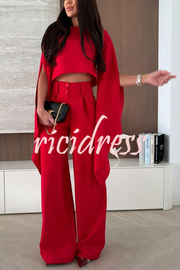 City Atelier Bell Slit Sleeve Top and High Rise Pocket Wide Leg Pants Set