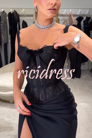 Sexy Grace Magic Lace Corset Bow Design Ruched Hip Slit Maxi Dress