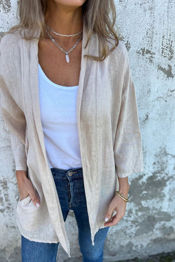 Solid Color Casual Long Sleeve Loose Pocket Cardigan