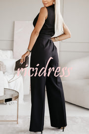 Make Your Entrance Lapel Belt Pocketed Wide Leg Formal Jumpsuit