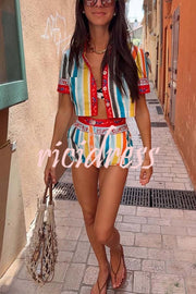 Rainbow Mood Unique Print Short Sleeve Crop Shirt and Elastic Waist Loose Bloomers Set