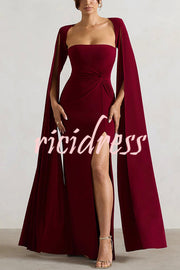 Elegant Goddess Square Neck Twisted Cape Sleeve Slit Maxi Dress