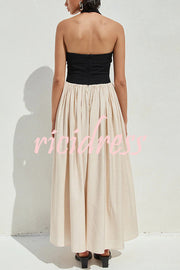 Fashion Contrast Color Stitching Sleeveless Backless Slim Maxi Dress