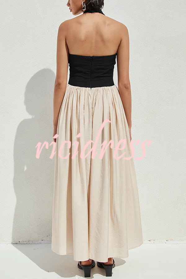 Fashion Contrast Color Stitching Sleeveless Backless Slim Maxi Dress