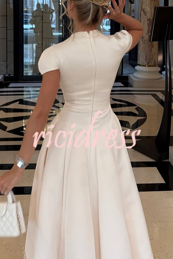 Solid Color V-neck Waist Elegant Full Hem Maxi Dress