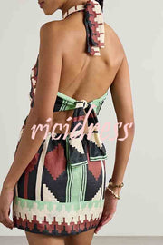 Unique Print Sexy Halter Backless Holiday Mini Dress