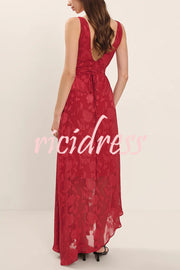 Fashion Jacquard Elegant Backless Lace-up Slim Irregular Maxi Dress
