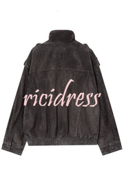 Fashionable Suede Loose Pocket Leather Jacket