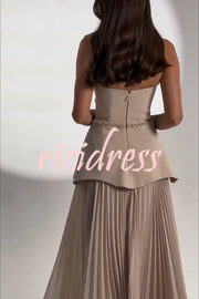 Capture The Moment Gem Trim Pleated Hem Strapless Maxi Dress