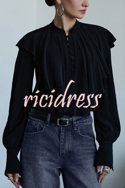 Court-style Draped Ruffled Elegant Chiffon Blouse