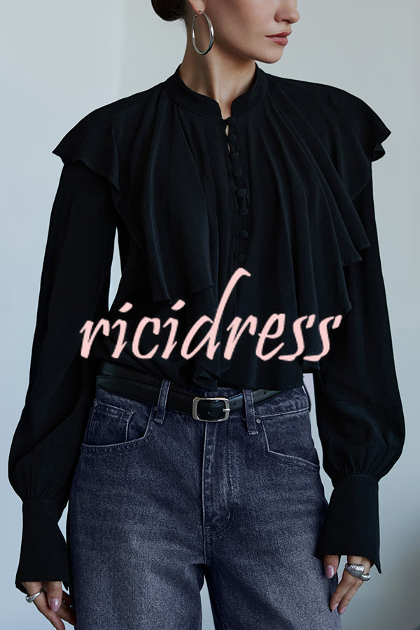 Court-style Draped Ruffled Elegant Chiffon Blouse