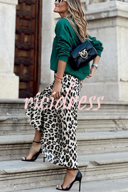 Wild and Elegant Leopard Print Elastic Waist Fishtail Loose Maxi Skirt