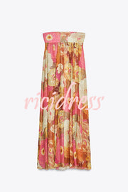 Shelia Ethnic Floral Print Off Shoulder A-line Maxi Dress