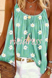 Summer Lady's Daisy Print Camisole Top