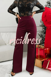 Joelie High Rise Elastic Waistband Side Lace Patchwork Flare Pants