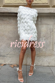 Swaying in The Wind Layered Tassels Wide Neck Long Sleeve H-line Mini Dress