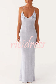 Olivia Crochet Knit Rose Texture Backless Stretch Maxi Dress