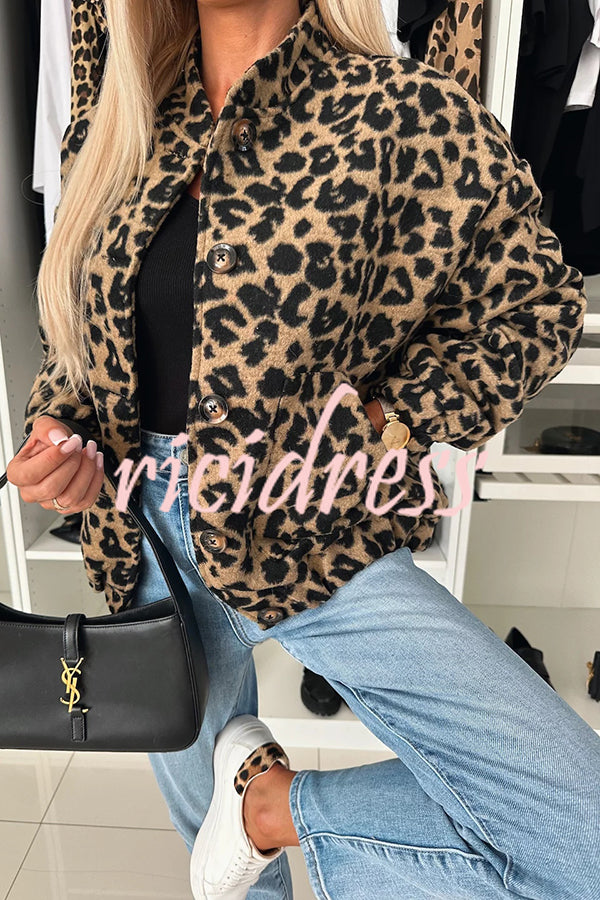 Leopard Print Loose Long-sleeved Pocket Casual Jacket