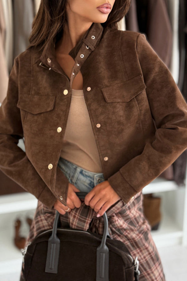 Fashionable Metal Button Long-sleeved Casual Short Jacket
