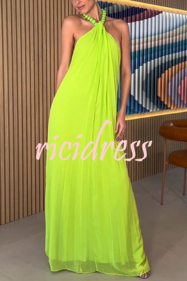 Ellise Chiffon Beads Halter Neck Backless A-line Maxi Dress