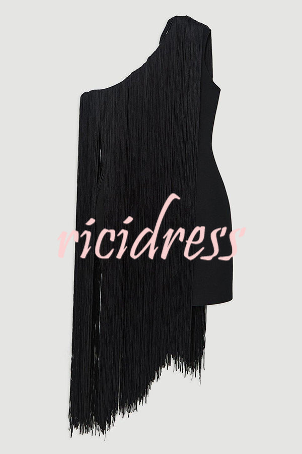 Fashion One-shoulder Slim-fit Elegant Tassel Mini Dress