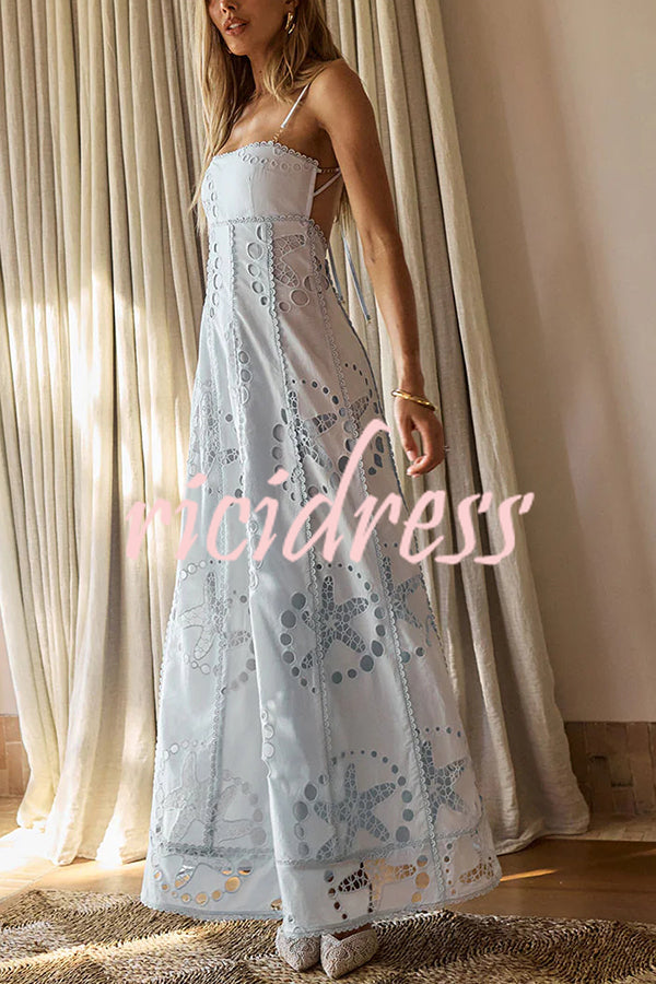 Simona Embroidered Starfish Pattern Backless Tie-up Slip Maxi Dress