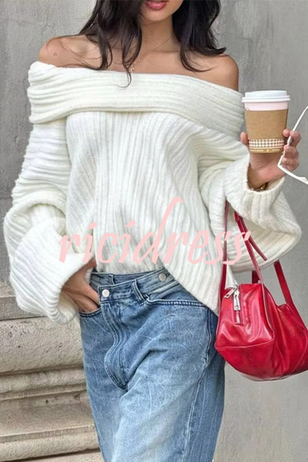 Fashionable Irregular Collar Loose Casual Knitted Sweater