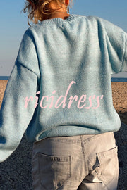 Letter Pattern Crew Neck Long Sleeve Loose Knit Sweater