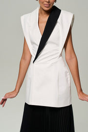 Modern Day Contrast Color Wide Sleeve Waisted Lapel Suit Vest