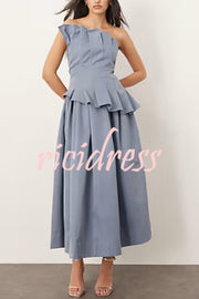 Fashionable Chic Off Shoulder Structured Pleat Corset A-line Midi Dress