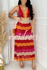 Darling Perfection Knit Texture Color Block Side Waist Cutout Maxi Dress
