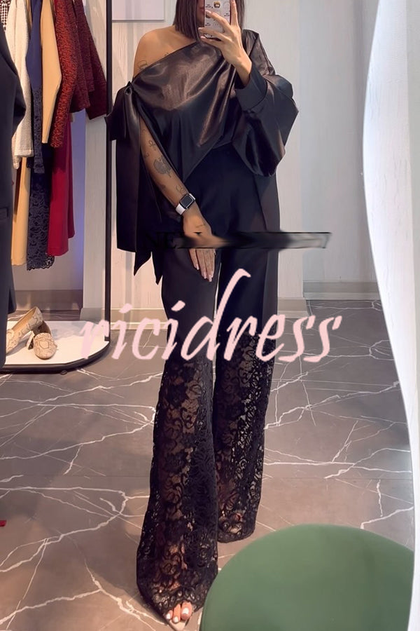Chic Moment Floral Lace Patchwork High Rise Wide Leg Pants