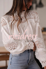 Stylish Hollow-out Patchwork Long-sleeved Elegant Shirt