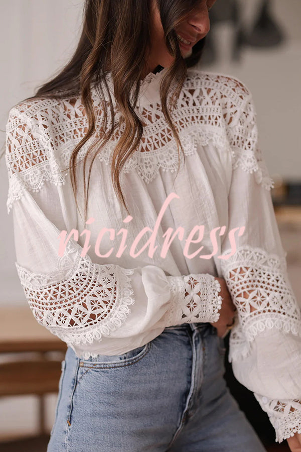 Stylish Hollow-out Patchwork Long-sleeved Elegant Shirt