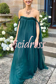 Fairy Spirit Tulle Braided Neckline Tie Arm Straps Pleated Maxi Dress