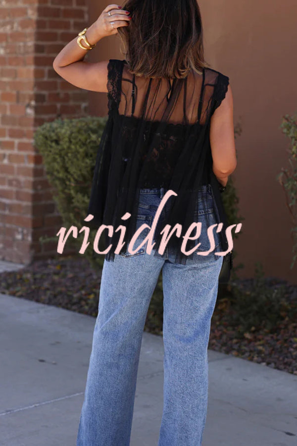 Light and Cute Tulle Lace Inner Wear High Neck Cape Top