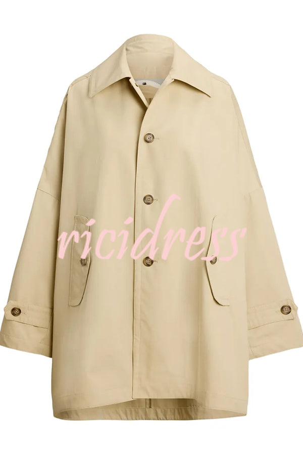 Timeless Fashion Button-breasted Wide Sleeve Pocket Twill A-line Jacket