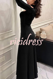 Solid Color Long Sleeve Sexy Slim Fit Full Hem Maxi Dress