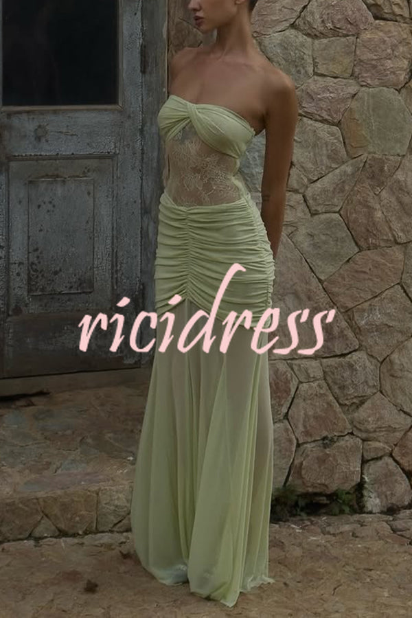 Fashion Lace Splicing Sexy Sleeveless Off-shoulder Slim Maxi Dress
