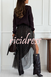 Timeless Treasures Tulle Polka Dot High Rise Elastic Waist Maxi Skirt