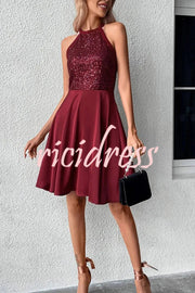 Lean Into Me Sequin Patchwork Solid Color Mini Dress