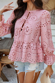 Solid Color Vacation Loose Lace-up Hollow Top