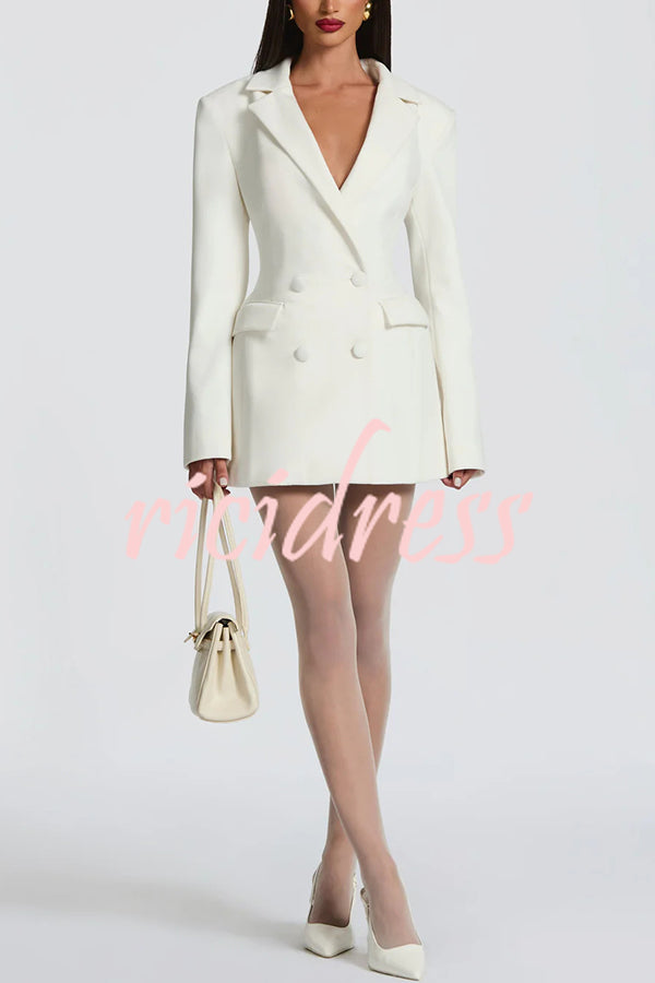 Elvira Double-breasted Long Sleeve Adjustable Back Belt Lapel Blazer Mini Dress
